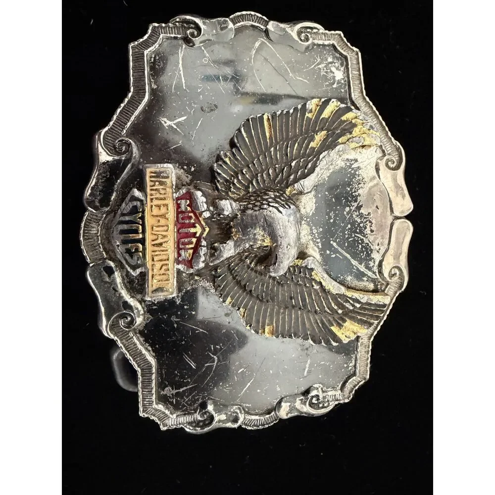 Vintage 1980s Harley-Davidson Eagle and Bar&Shield belt buckle